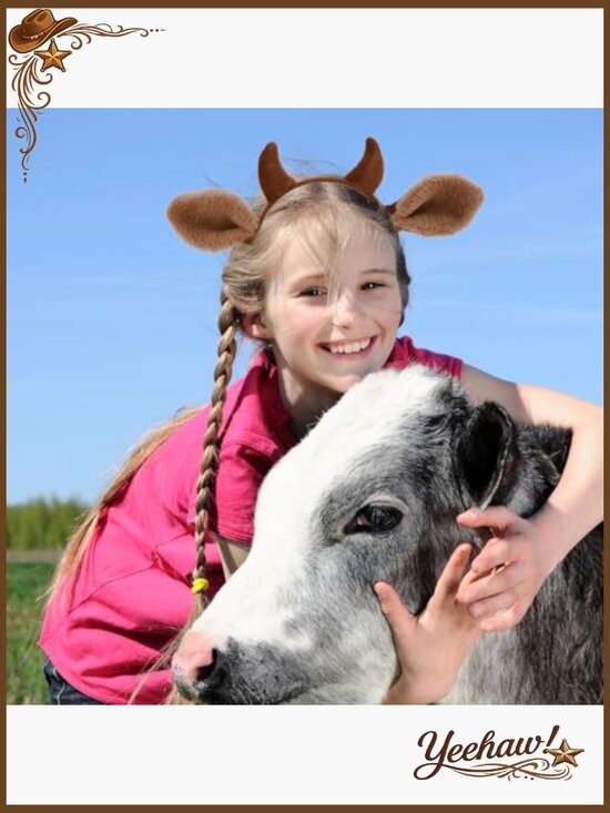 Realistic Cow Ears Headband Set - Faux Fur Horns Costume Accessory